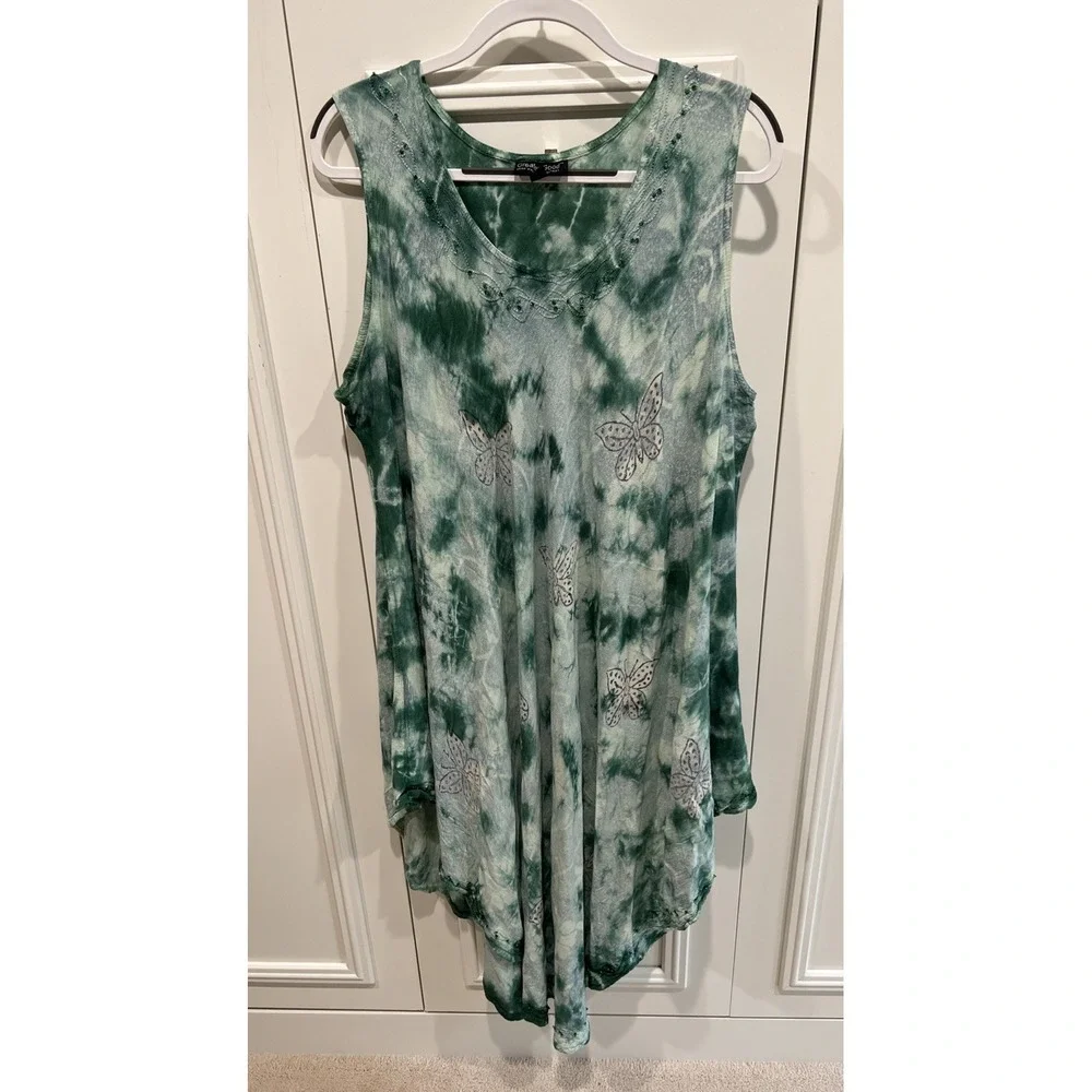 Greater Good Tank Midi Dress One Size Plus Green‎ Asymmetric Fairy Butterfly